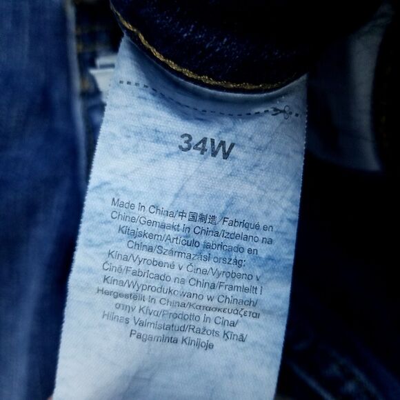 ZLZ Denim Jeans Mens 34x32 Blue Distressed Slim Straight Dark Wash Denim - Picture 9 of 12